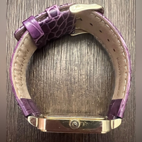 Pandora Watch, EUC. Croc embossed purple leather band. Black crown diamond. main image 7